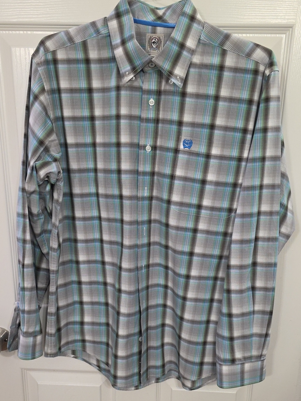 Cinch Men's Plaid Button-Down Shirt - Gray, Teal & Black